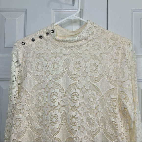 Maeve by Anthropologie Lace Mock Neck Metallic Button Accent Long Sleeve Top XL - Picture 5 of 16